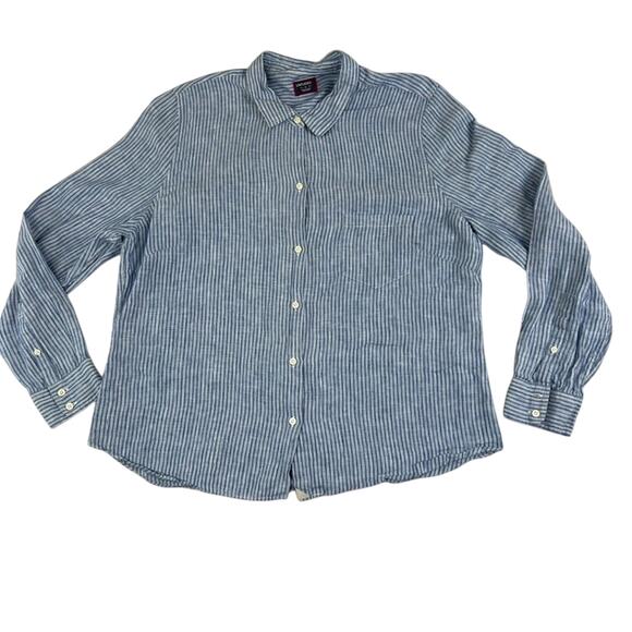 Untuckit Long Sleeve Button Up Womens Size 16 Blue & White Striped 100% Linen - Picture 1 of 6